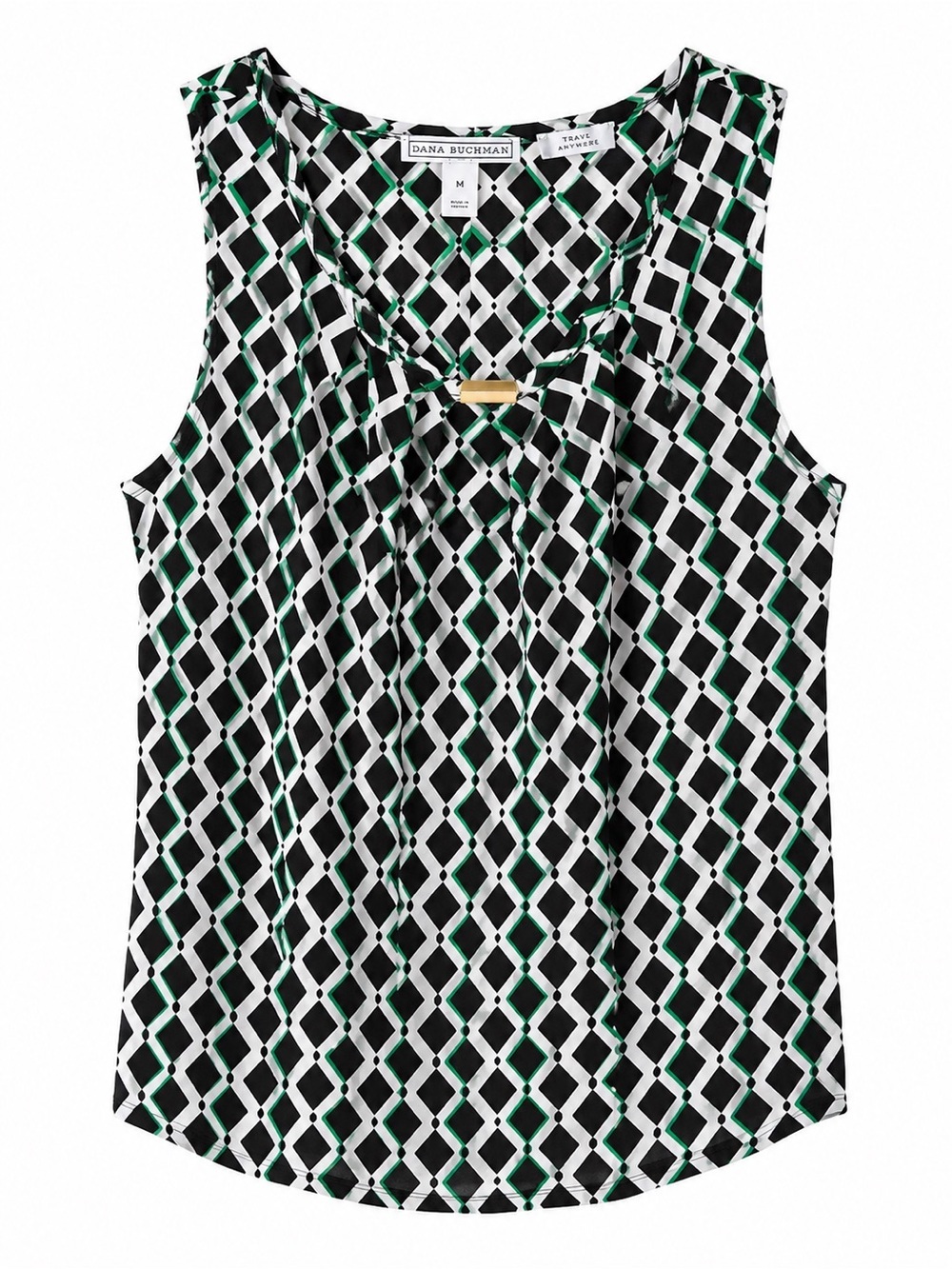 Dana Buchman Black White and Green Geometric Sleeveless Top